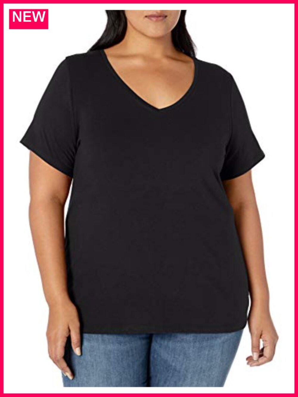Plus Size V-Neck T-Shirt w/ Stretch Jersey Cotton Blend